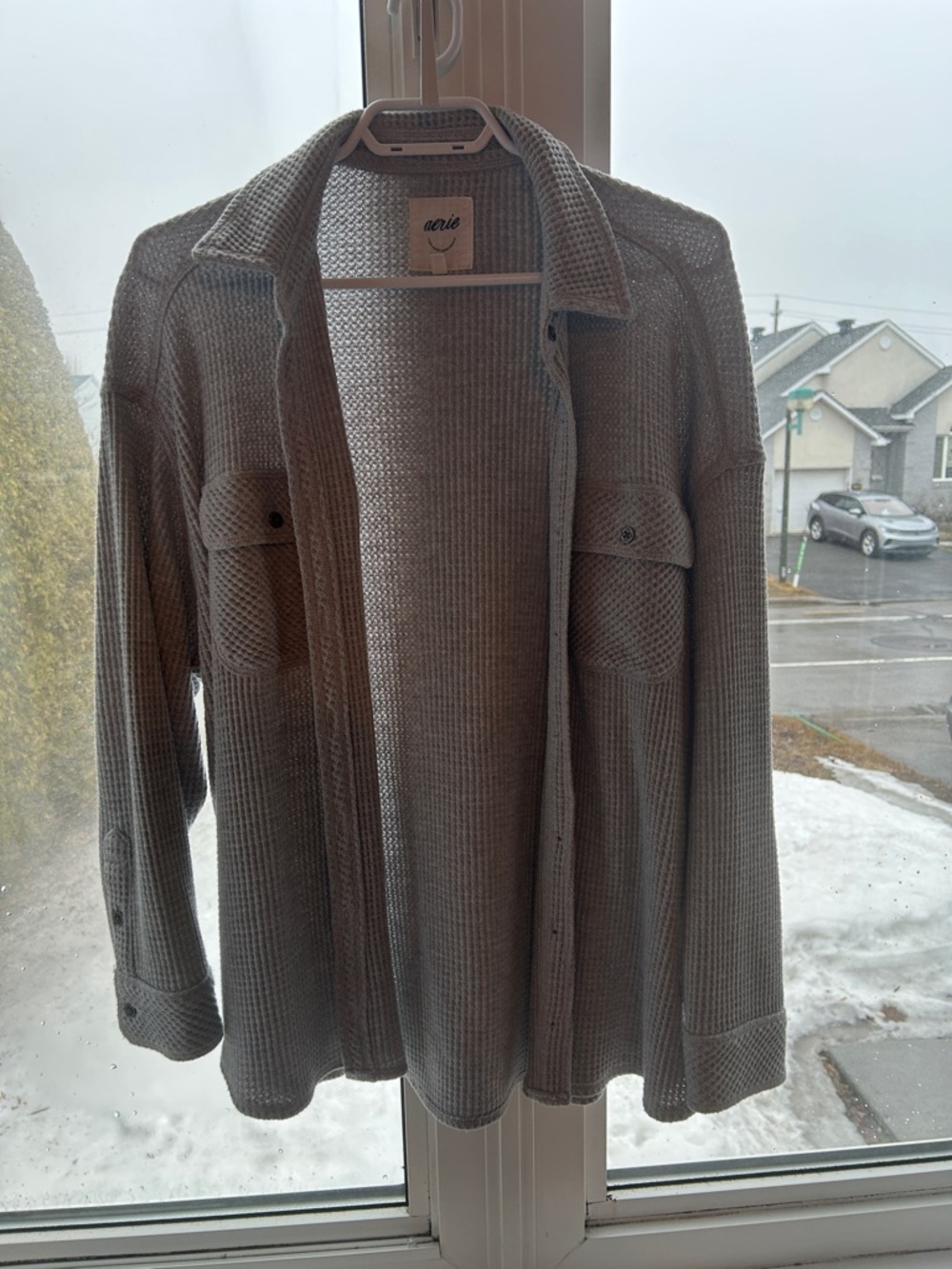 aerie Gray Waffle-Knit Button-Up Shacket